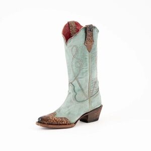 Ferrini Dusty Blue Tooled Tip Western Madison Boots Size 10 New in Box